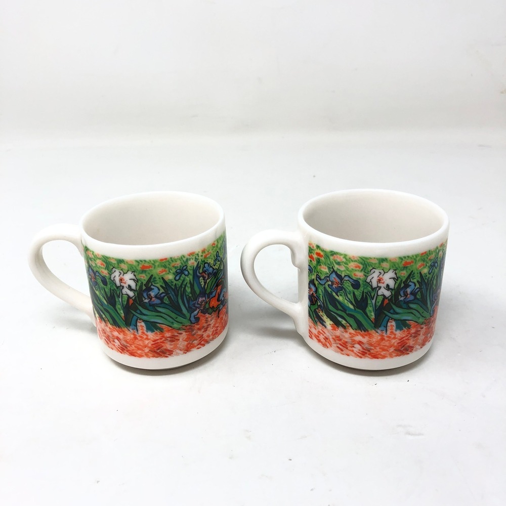 Vintage Chaleur Espresso‎ Cups Van Gogh Irises Floral Multicolor Set of 2